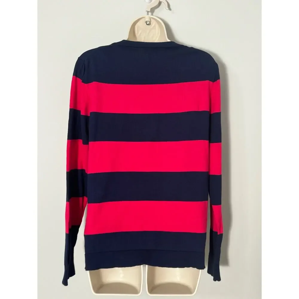 NWOT J.Crew Teddie Cotton Navy‎ and Pink Striped Sweater Size L